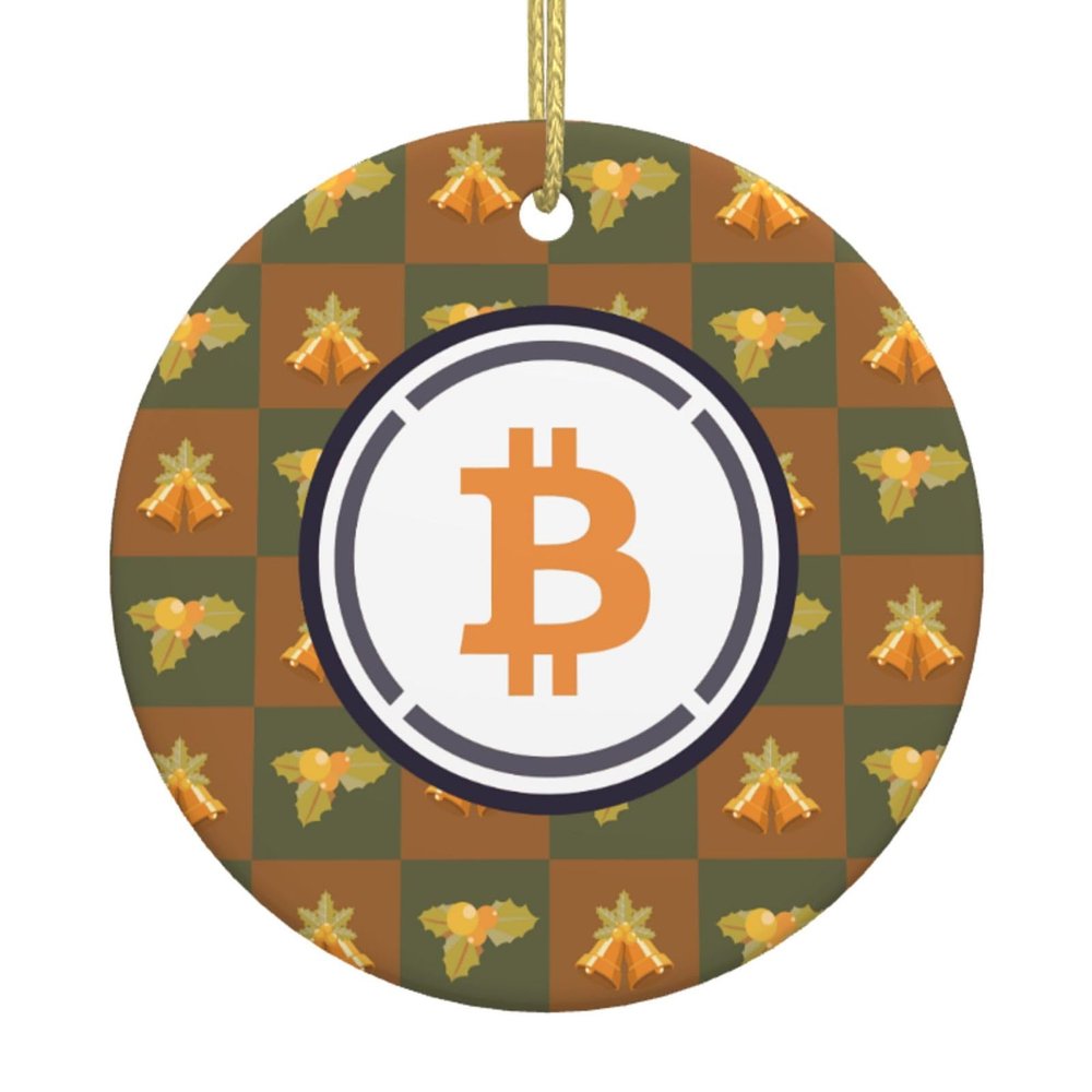 Bitcoin Christmas Ornaments, Ceremic Ornaments Round Porcelain Ornament Christmas Tree Office Home Decoration Xmas Souvenirs