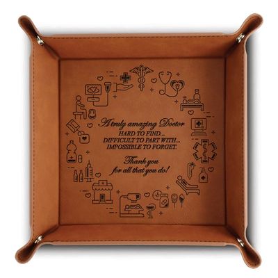 Bella Busta - Thank You Doctor- Appreciation Gift for Dr- Christmas, Retirement, Birthday -Doctor Office Desk Set-Engraved Leather Tray (Family Doctor)