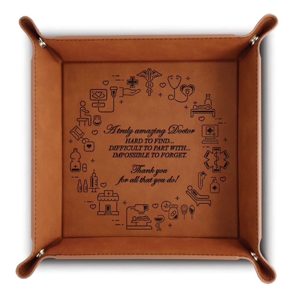 Bella Busta - Thank You Doctor- Appreciation Gift for Dr- Christmas, Retirement, Birthday -Doctor Office Desk Set-Engraved Leather Tray (Family Doctor)