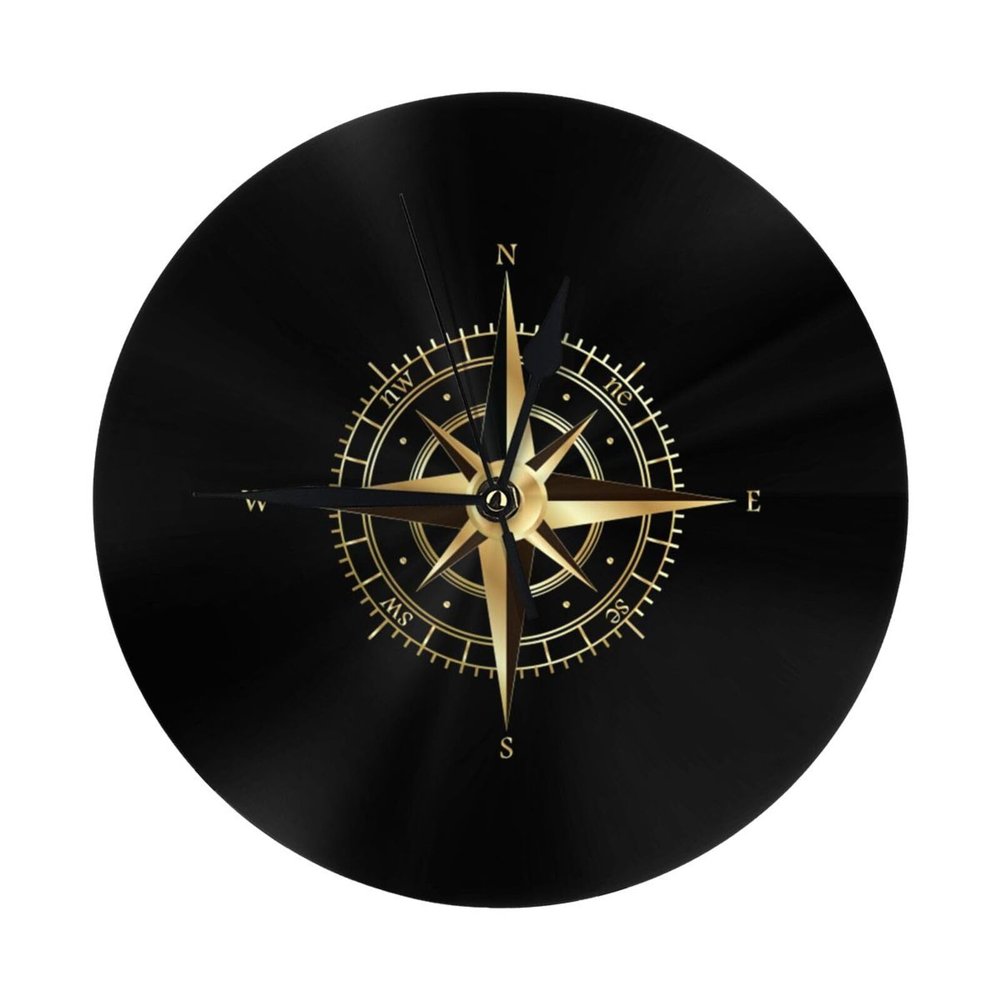 Qauirfe Compass Rose 9.84-in Silent Non-Ticking Round Wall Clock - Modern Dcor for Home Office School