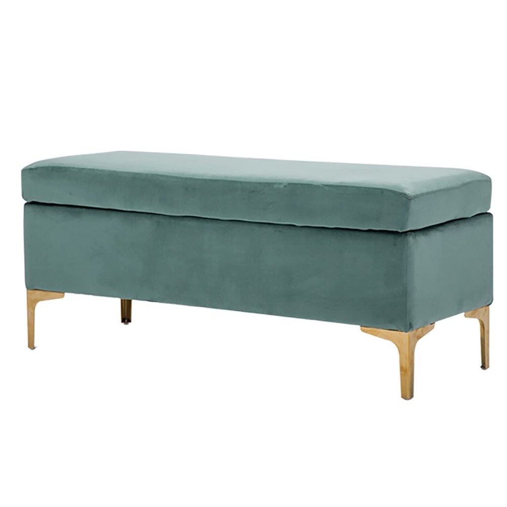 Foot Stool Lift Top for Living Room,Rectangular Velvet Storage Ottoman,Entryway Bench,Luxurious Upholstered Storage Bench,Cozy Plush End of Bed Bench-Light Green 80x43x45cm(31x17x1