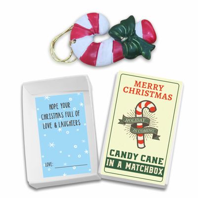 Christmas Hanging Ornament in A Matchbox - Candy Cane - Funny Gifts for Xmas, Retro for Friends, Co-Worker, Kids, Miniature Christmas Decor for Home, Holiday Party Favor - 02
