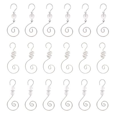 INCREWAY Ornament Hooks, 30 PCS 3 Style Silver S-Shaped Hangers Hook Swirl Christmas Tree Hanger Metal Hooks with Crystal Beaded