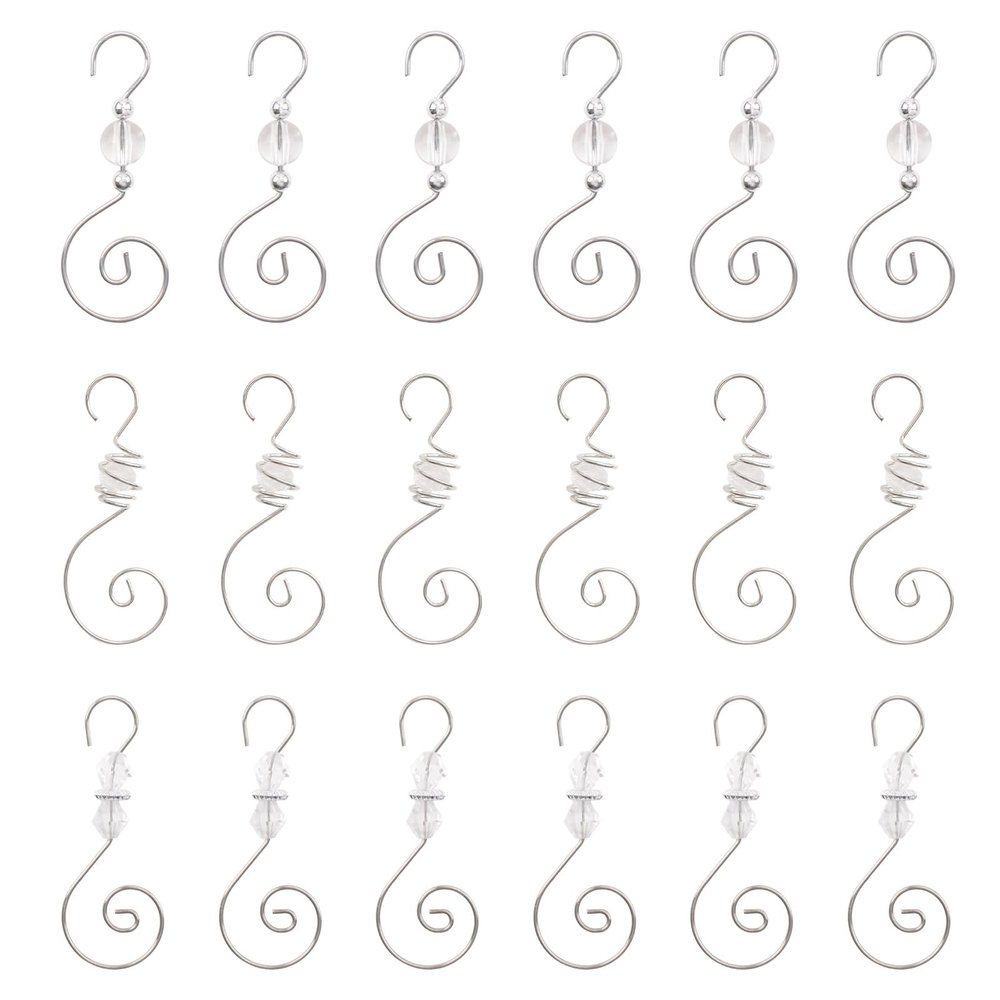 INCREWAY Ornament Hooks, 30 PCS 3 Style Silver S-Shaped Hangers Hook Swirl Christmas Tree Hanger Metal Hooks with Crystal Beaded
