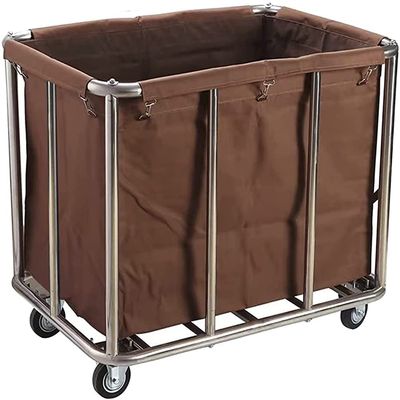 Shelf Movable Trolleys Removable Bags With Laundry Basket Hamper Basket Laundry Collector Trolley Heavy Duty Laundry Bin Hotel Restaurant Linen Cart,10 Tubes/Brown (Blue)