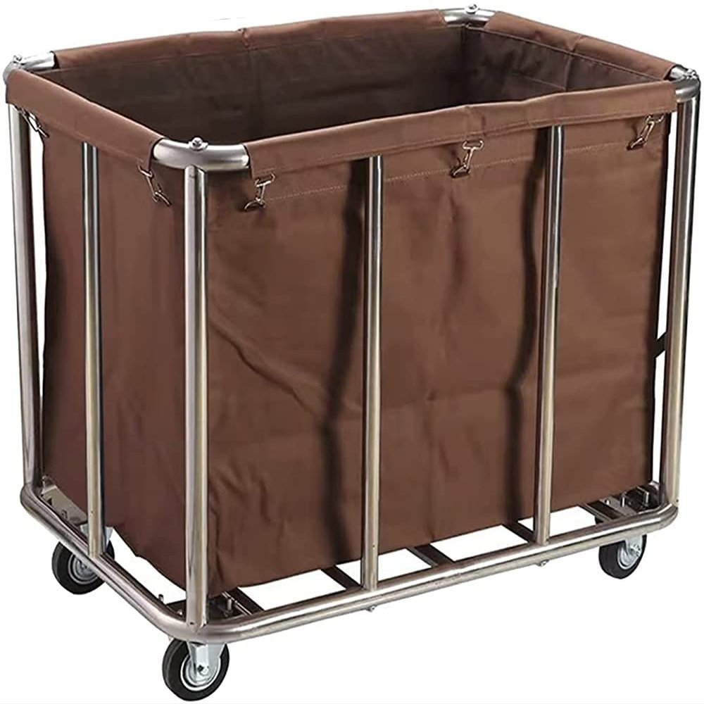 Shelf Movable Trolleys Removable Bags With Laundry Basket Hamper Basket Laundry Collector Trolley Heavy Duty Laundry Bin Hotel Restaurant Linen Cart,10 Tubes/Brown (Blue)