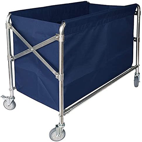 Shelf Movable Trolleys Folding Laundry Sorter Cart Hamper On Wheels Service Basket For Hotel Bathroom Stainless Steel Frame, Oxcloth Bags/Blue (Blue)