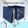 Shelf Movable Trolleys Folding Laundry Sorter Cart Hamper On Wheels Service Basket For Hotel Bathroom Stainless Steel Frame, Oxcloth Bags/Blue (Blue) view 3