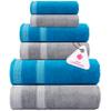 CASA COPENHAGEN Solitaire Mix 6 Pieces Towel Set- Grey Violet + Teal, 600 GSM 2Bath Towel 2Hand Towel 2Washcloth, Designed in Denmark Made of Soft Egyptian Cotton for Bathroom, Kitchen & Shower view 1