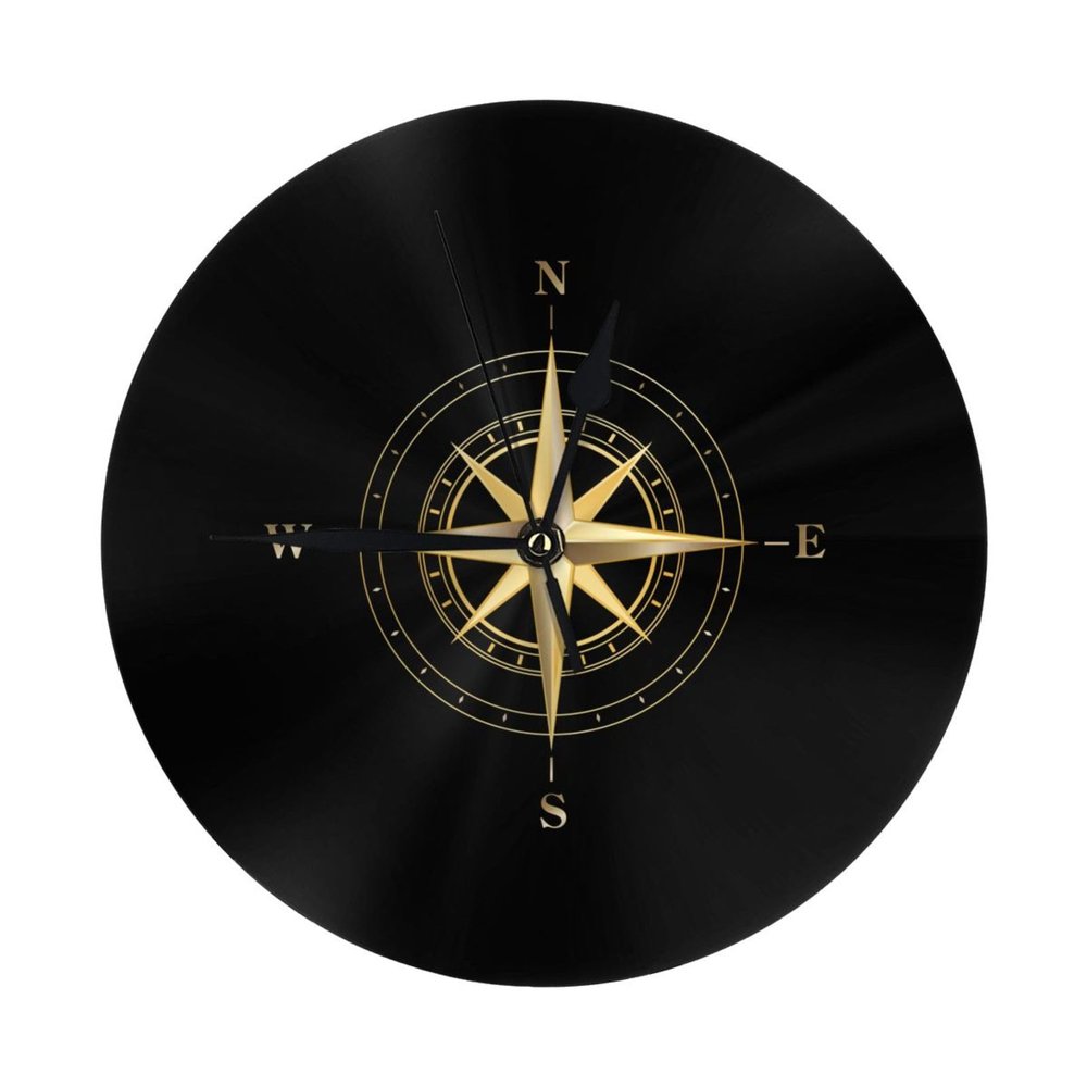 Qauirfe Compass Rose 9.84-in Silent Non-Ticking Round Wall Clock - Modern Dcor for Home Office School