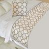 The HomeCentric King/Queen/Twin White, Beige & Grey Decorative CA King 86"x18" Bed Runner with Two Pillow Cover, Embroidered, Bouclet & Lace Bed Scarf on Cotton Fabric - Threaded Geometry view 1