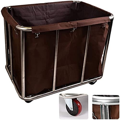 Shelf Movable Trolleys Removable Bags With Laundry Basket Hotel Laundry Sorting Cart With Mute Wheels Linen Cleaning Trolley Service Practical Storage Hamper For Dirty Clothes Towels/Black (Brown)