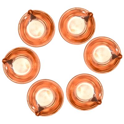 Copper Diya Set of 6 Deepak Long Wick Diva Traditional Indian Festival Dcor Decoration for Pooja Temple Mandir Home Karthik Deepam Decorative Lighting Accessories and Gifting (Copper Diya)