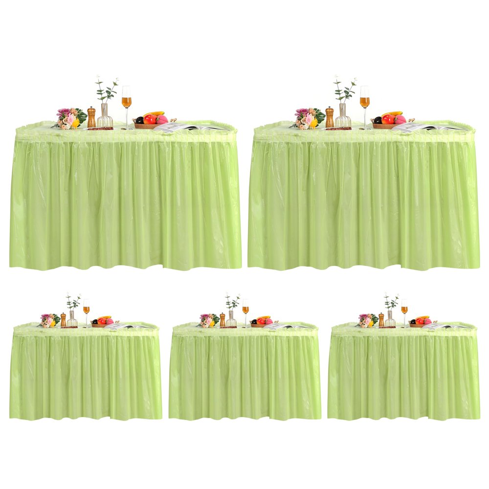 5 Pack Plastic Table Skirts and Cloths for Rectangle Tables, 14 Ft Blue Tableskirts and 54" x 108" Tablecloths, Disposable Tablecloth Skirt Covers for Party (Fruit Green)