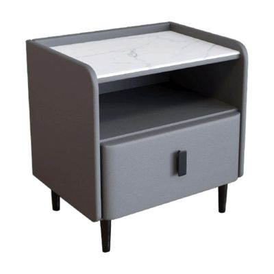 Bedside Table Wooden Nightstand Slate Tabletop End Tables Double-Layer Storage Design Bedside Cabinet Simple and Exquisite Bedside Table Side Table