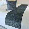 The HomeCentric King/Queen/Twin Gray Decorative Full 68"x18" Bed Runner with Two Pillow Cover, Damask, Victorian & Bead Embroidery Bed Scarf on Suede Fabric - Beatrice view 1