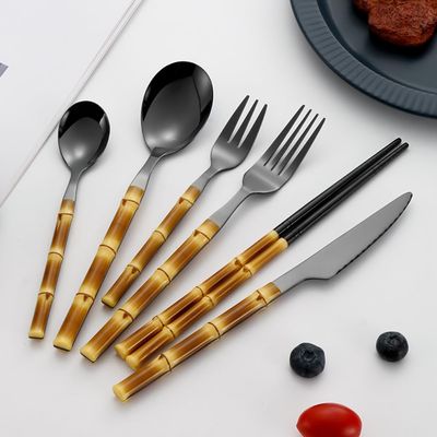 Black Silverware Set for 7 Utensil Sets includ ChopsticksForksSpoonsDinner KnivesTeaspoonsSalad Fork42 Piece