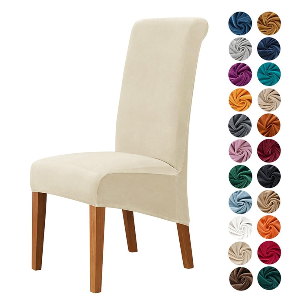 Lukery Stretch Chair Covers Set of 2/4/6 Thicken Velvet Kitchen Chair Covers, Washable Dining Room Chair Covers Chair Covers Protector for Restaurant, Hotel (Beige,Set of 2)