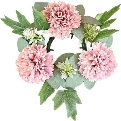 Christmas Candle Ring Greenery Wreath Candle Holder Christmas Candle Wreath Mini Flower Candleholder Wreaths for Xmas Living Room Tabletop Decorations - Pink