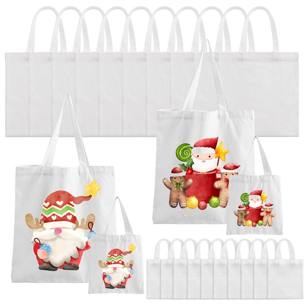 Sublimation Blank Tote Bags, 20Pcs Canvas Tote Bags 16.1 x 15.4 Inch, 9.1 x 8.3 Inch Small Canvas Tote Bag Reusable Grocery Bags Shopping Cloth Bag for Heat Transfer, DIY, Valentines Craft, White
