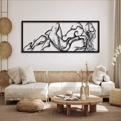 Women Metal Line Art, 3d Decor Woman, Metal Wall Decor, Minimalist Line Art, Metal Tree Wall Art, Tree of Life Sign, Wall Hangings, Large Metal Wall Art, Metal Wall Art for Living Room (20"x59"|52x150cm, Black)
