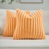 FUTEI Orange Throw Pillow Covers Set of 2, 16x16 Inch Soft Faux Rabbit Fur Striped Texture Cushion Cases, Modern Decorative Couch Pillows for Living Room Bed view 1