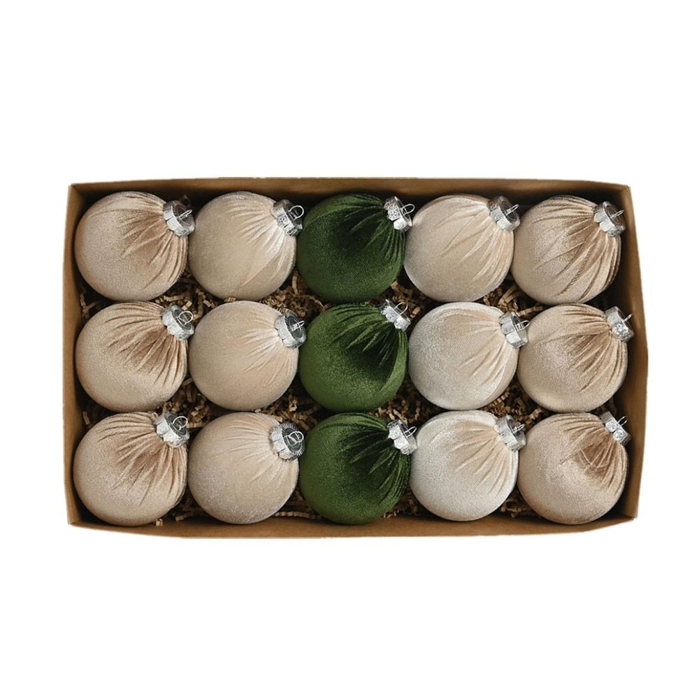 15Pcs Velvet Christmas Ornaments Balls, Velvet Christmas Tree Balls Decorative Xmas Hanging Ornaments Neutral Christmas Decorations for Xmas Tree New Year Winter Holiday Home Decor