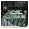 Bed, Luxury 100% Silk Bedding Set Green Gray Super Soft Quilt Cover Flat Sheet Pillowcase Queen King Bed Set view 1