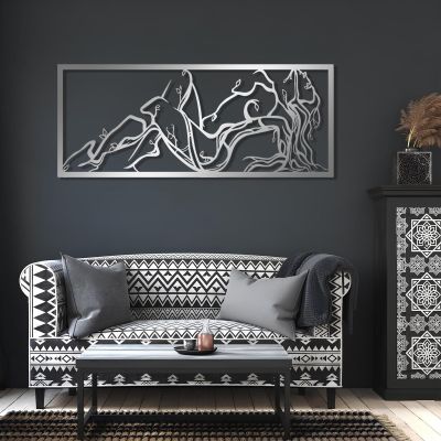 Women Metal Line Art, 3d Decor Woman, Metal Wall Decor, Minimalist Line Art, Metal Tree Wall Art, Tree of Life Sign, Wall Hangings, Large Metal Wall Art, Metal Wall Art for Living Room (10"x30"|26x76cm, Silver)