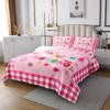 Merry Christmas Kids Bedspread Queen Size,Cartoon Santa Claus Snowman Deer Quilted Coverlet,Boys Girls Adults Room Decor,Geometric Grids Fashion Coverlet Set,Pink Xmas Bedding Quilt,2 Pillowcases view 2