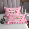 Merry Christmas Kids Bedspread Queen Size,Cartoon Santa Claus Snowman Deer Quilted Coverlet,Boys Girls Adults Room Decor,Geometric Grids Fashion Coverlet Set,Pink Xmas Bedding Quilt,2 Pillowcases view 3