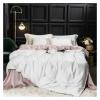 Bed, Luxury 100% Silk Bedding Set Green Gray Super Soft Quilt Cover Flat Sheet Pillowcase Queen King Bed Set view 1