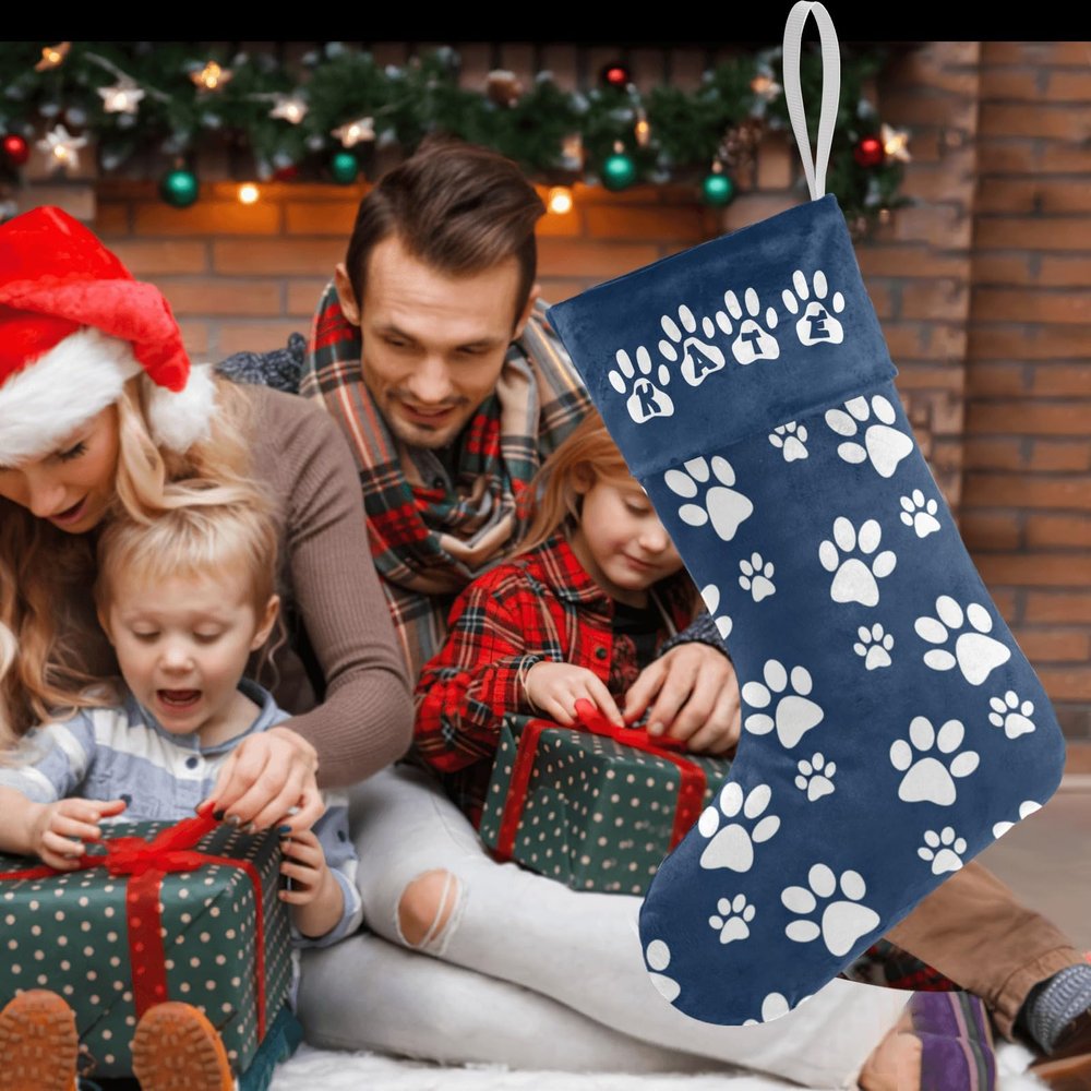 XOZOTY Personalized Paw Cute Bone Navy Christmas Stocking Name Socks Custom 17.52 x 7.87 Inch Xmas Pup Gifts Party Decor