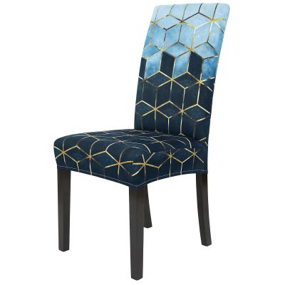 Gibelle Chair Covers for Dining Room Set of 4, Spandex Stretch Dining Room Chair Cover, Removable Washable Kitchen Parsons Chair Covers Seat Slipcovers, Blue Cubes