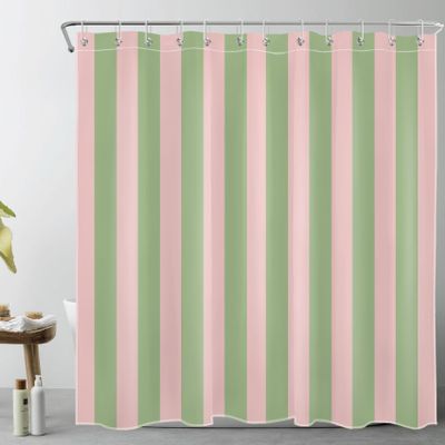 EOBTAIN Pink and Green Striped Shower Curtain for Bathroom Modern Abstract Minimalist Vertical Stripe Shower Curtain with 12 Hooks Vintage Aesthetic Bathroom Curtains Shower Set 72x72 Inch