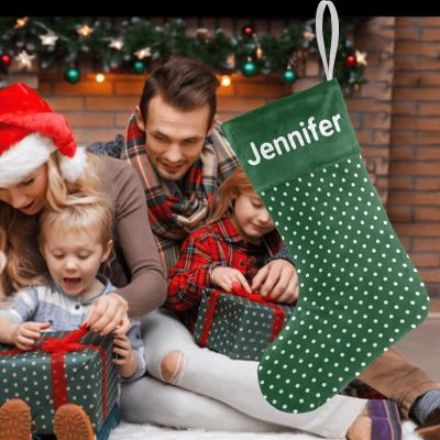 XOZOTY Personalized Polka Dot Green Point Christmas Stockings Customized Xmas Festive Gifts Home Fireplace Decor 17.52 x 7.87 Inch