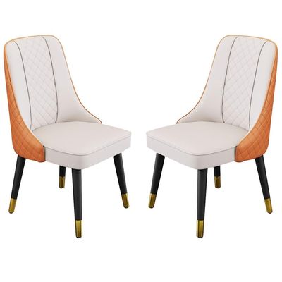 AYARNA Micro Fiber Leather Dining Chairs Set of 2 Kitchen Living Room Lounge Counter Chairs Wooden Legs Backrest Chair(White+Orange)