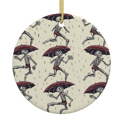 Christmas Tree Ceramic Hanging Christmas Ornaments Round Hanging for Christmas Tree Skeleton Dancing with Umbrella Ceramic Ornament Porcelain Pendants for Xmas Creative Decoration Hanging