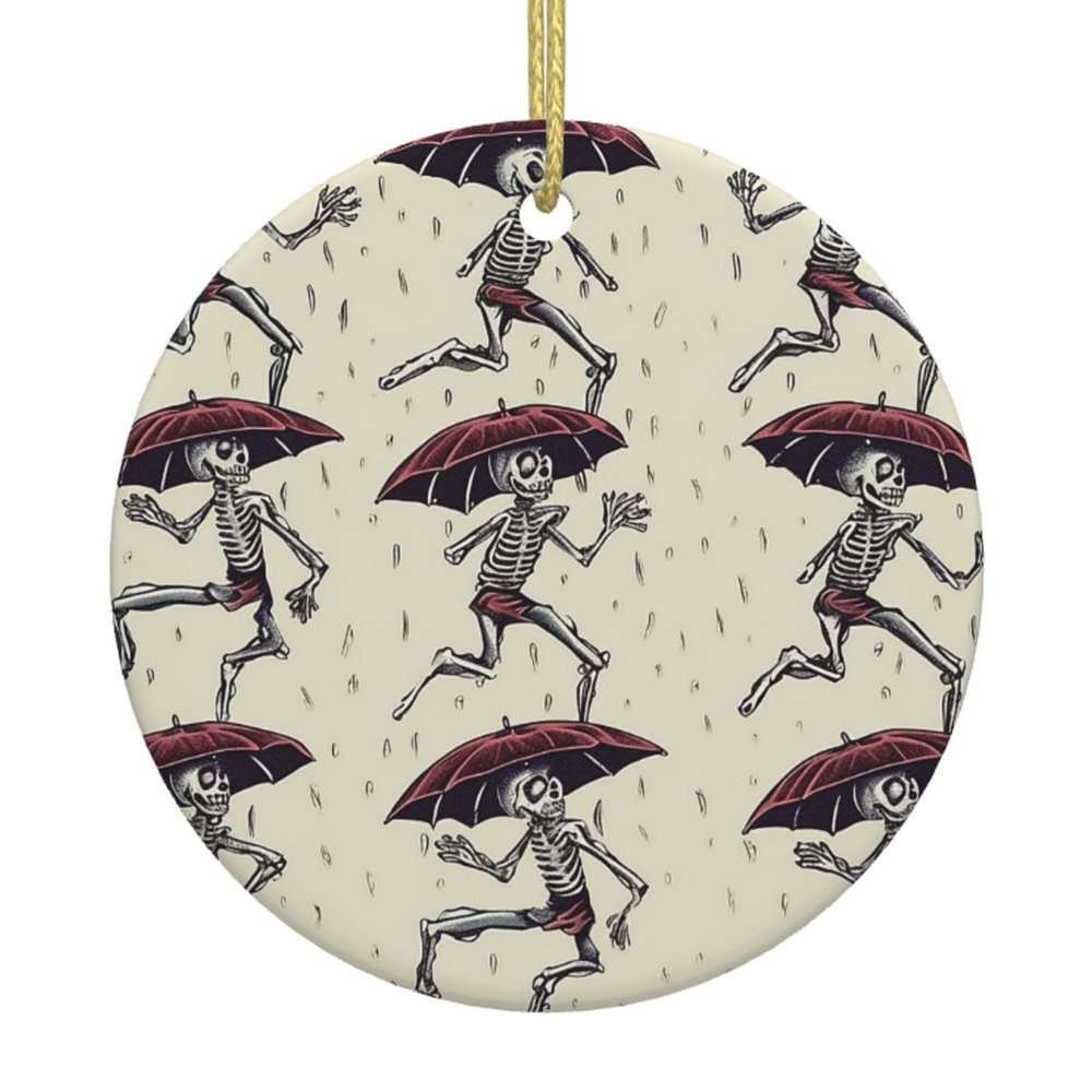 Christmas Tree Ceramic Hanging Christmas Ornaments Round Hanging for Christmas Tree Skeleton Dancing with Umbrella Ceramic Ornament Porcelain Pendants for Xmas Creative Decoration Hanging