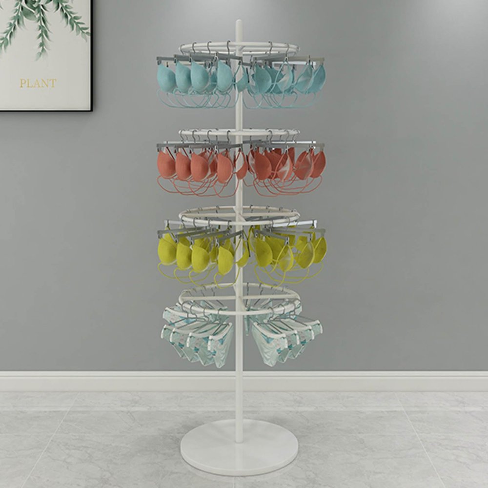 Metal Round Rotating Underwear Rack, 3/4 Layer Clothing Store Bra Shorts Socks Display Rack Floor-Standing Nakajima Rack Keyring Hats Toys Show Rack Jewelry Holder, Used in Boutique/mall Exhibition