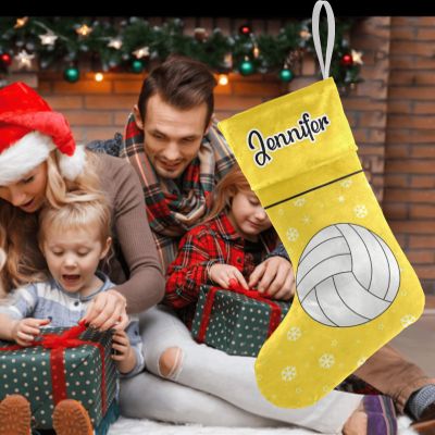XOZOTY Personalized Volleyball Snowflake Christmas Stockings Customized Xmas Festive Gifts Home Fireplace Decor 17.52 x 7.87 Inch