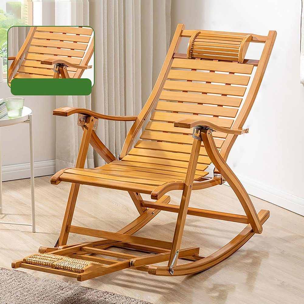 Zero Gravity Rocking Bed Outdoor Folding Chaise Lounge Rocker Accent Armchair with Solid Wood Legs Comfy Reading Sofa with Cushion Small Gliding Seat for Bedroom Living Room Office ( Size : Original c