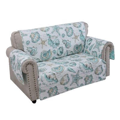 Benjara BM307081 103 in. Jiye Wave Quilted Polyester Loveseat Cover with Seashell Design White