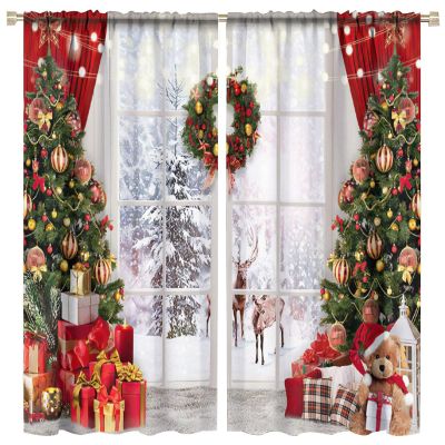 SXXLDNG Christmas Window Curtains Winter Xmas Tree Glitter Print Curtains Home Decor Living Room Bedroom Window Drapes Treatment Fabric 2Panels 84 (W) x 84(L) Inch Blackout