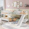 Full and Twin Size L-Shaped Bunk Bed with Slide and Short Ladder,White view 3