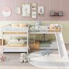 Full and Twin Size L-Shaped Bunk Bed with Slide and Short Ladder,White view 4