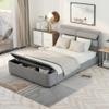 Full Size Upholstery Platform Bed with Storage Headboard and Footboard,Support Legs,Grey view 1