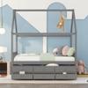Full Size Wooden House Bed with Trundle and 3 Storage Drawers-Grey view 2