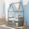 Full Size Wooden House Bed with Trundle and 3 Storage Drawers-Grey view 4