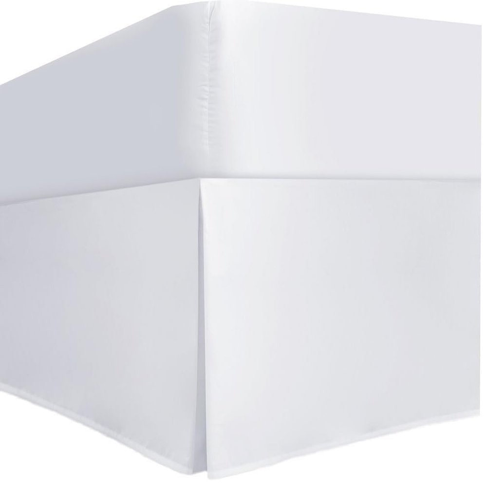 AKBLinenBedding - 3 Sided Tailored Pleated Split Corner Bed Skirt, Solid 650 TC Egyptian Cotton, Drop - 18 inch (White, King - 76" W x 80" L)